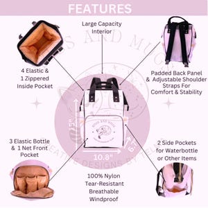 Peut inclure: Sac &agrave; dos blanc et noir avec le texte "Hugs and Mugs" et un dessin d'animal endormi. Comprend un grand compartiment int&eacute;rieur, 4 poches &eacute;lastiques et 1 poche int&eacute;rieure zipp&eacute;e, et 3 poches &eacute;lastiques pour bouteilles et 1 poche avant en filet. Mesure 27,4 cm de large et 38,1 cm de haut.