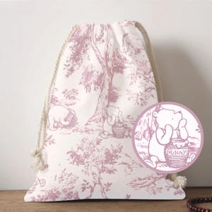 Bolsa de juguetes de Winnie-the-Pooh, bolsa de lavandería de Toile de Jouy rosa, decoración de guardería, regalo para baby shower, bolsa de hospital para mamás primerizas, bolsa de viaje para guardar ropa de bebé