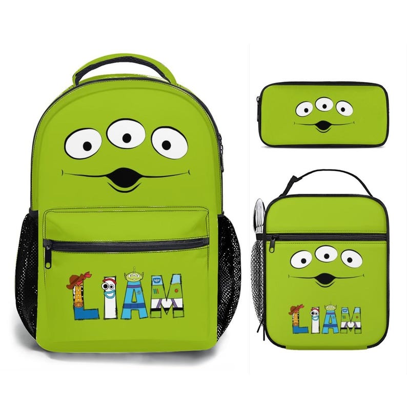 Toy Story Alien Pizza Planet Backpack Set | Personalized Lunch Bag, Pencil Case image 1