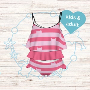 Gabby's Dollhouse  pink striped swimsuit mermaid, costume birthday, pool party, fairy festival (sizes 2T-Adult)