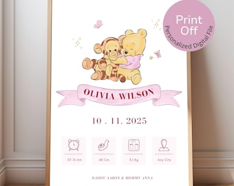 Winnie The Pooh Baby Stats Print: Personalized Nursery Wall Art (Digital Download)