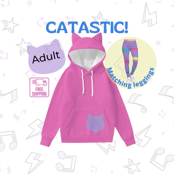 Gabby's Dollhouse Dj Cat inspired Pink Hoodie With Ears Gabby's Dollhouse Halloween Costume