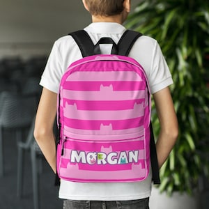 Sac à dos Gaby personnalisé nom personnalisé sac à rayures rose cadeau pour petite fille enfant école voyage mignon coloré préscolaire cadeau accessoire de garderie