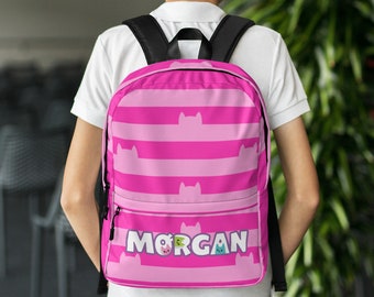 Gabby Personalized Kids Backpack: Pink Striped Custom Name School Bag
