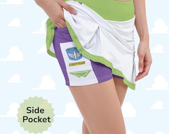 Buzz Running Skort: Space Ranger Costume Cosplay - Fitness Skirt with Pocket