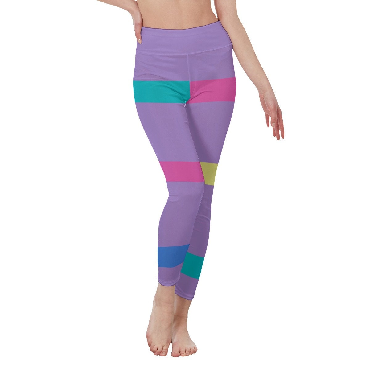 Discover Purple Striped DJ Cat Leggings, Adult Costume Party Outfit