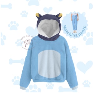 Fantasia de Halloween da Blue Dog Big Sister, moletom de lã com capuz para crianças, fantasia de Halloween da Blue Dog, cosplay para família, presente de aniversário, roupa para o dia do livro