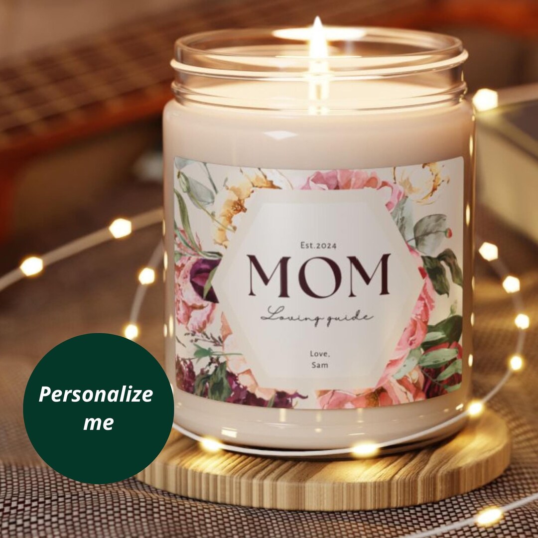 Personalized Soy Candle Gift for Mom - Floral Label, Cotton Wick, 9oz ...
