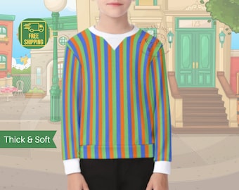 Retro 90&#39;s street Striped Sweater Halloween Costume for Kids - Nostalgic Cosplay Delight, Sesame Monsters, sesame friends, street monsters