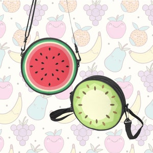 Bolso tipo cartera redondo con diseño de sandía y kiwi