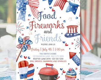 Invitation au barbecue du 4 juillet : carte modifiable du jour de l'indépendance (téléchargement numérique)