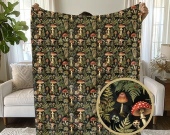 Mushroom Velveteen Plush Blanket: Cottagecore Autumn Decor
