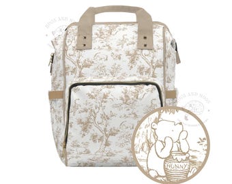 Winnie-the-Pooh Diaper Backpack: Beige Toile de Jouy, Gender Neutral