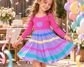 DJ Cat Music Costume Dress, Girls Birthday Party Outfit, Twirl Skirt Halloween Dress