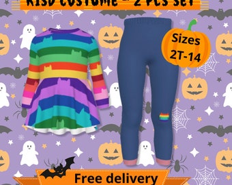 Gabbys costume kids rainbow cat outfit colorful tee leggings Halloween dress up playful animated clothes toddler gift fun costume wear
