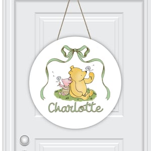 Decoración infantil de Winnie the Pooh: Letrero de madera personalizado para puerta