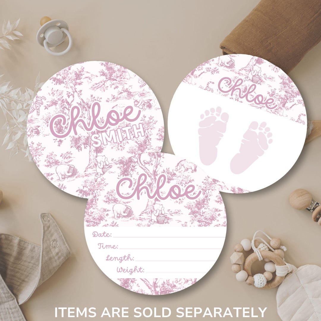 Pinkstats Signage Personalized Winnie the Pooh Birth Stats Sign: Pink Toile Nursery Decor ...