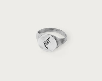 Sterling Silver Swallow Signet Ring: Handmade Nautical Jewelry Free Engraving