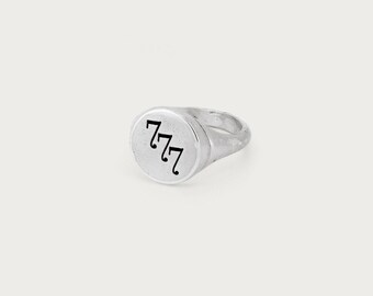 777 Angel Number Signet Ring: Recycled Sterling Silver Spiritual Jewelry Free Engraving