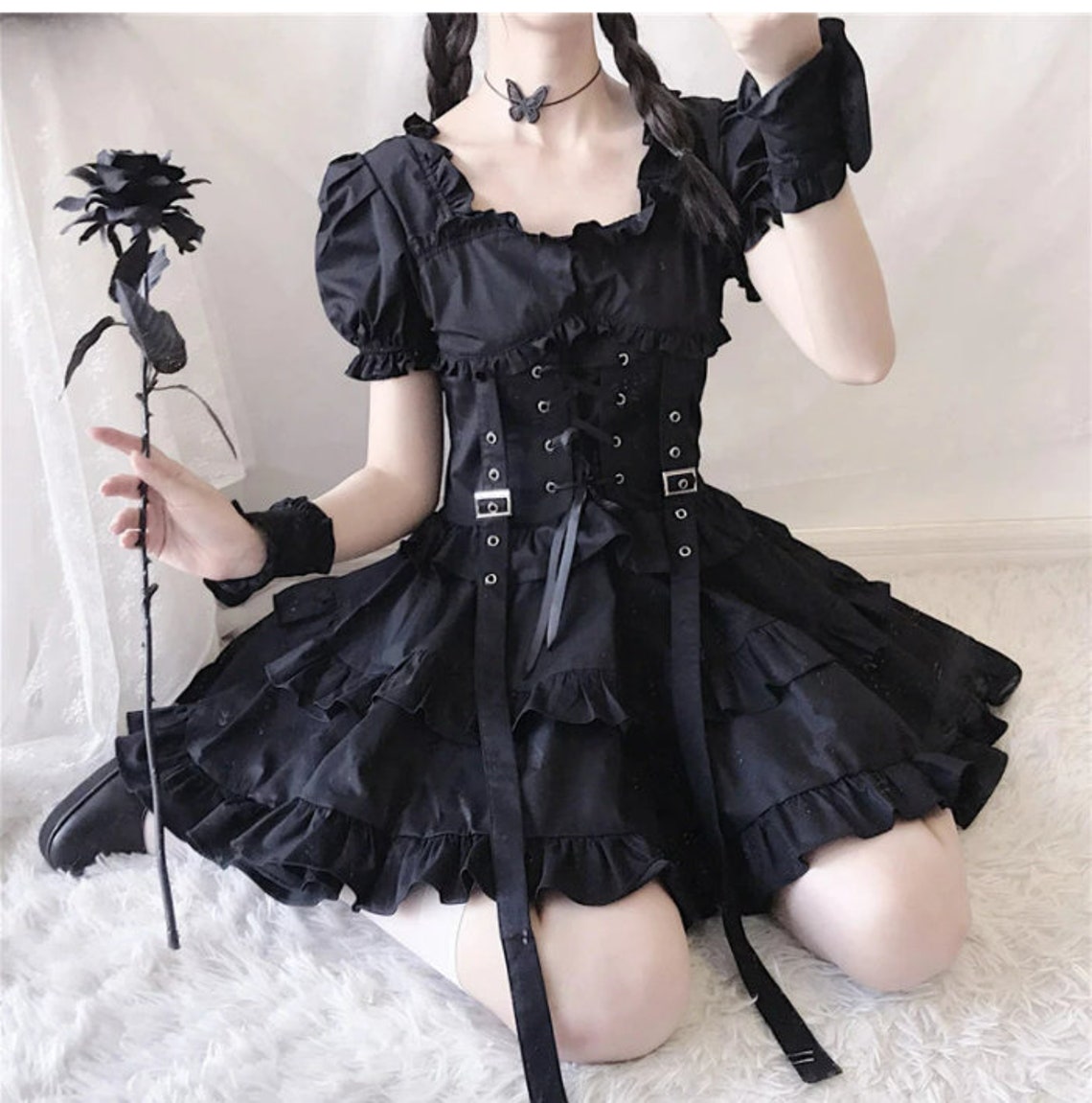 Japanese Lolita Princess Black Gothic Sexy Mini Bad Girl Dress | Etsy