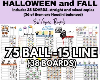 Ensemble mystère automne et Halloween - 75 grilles de 15 lignes (38 mixtes et 38 droites)