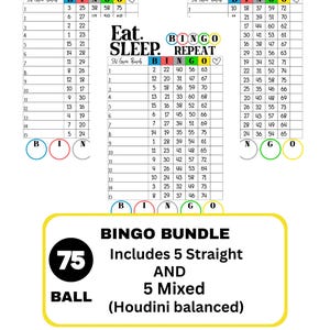 Paquete de frases de bingo de 75 bolas (5 simples y 5 mixtas)