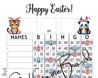 Happy Easter double bingo tiger, Panda 75 ball (mixed, blank)
