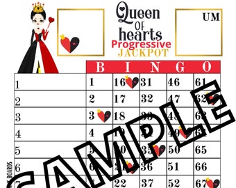 Queen of hearts progressive jackpot bingo (mixed, straight, blank)