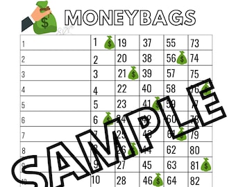 Moneybags bingo de 90 bolas e 18 linhas (misto, direto, em branco)