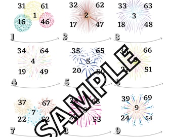Fireworks bingo (mixed, straight, blank) 1-15 line (75 ball)