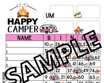 Happy camper bingo 1-15 lines (mixed, straight, blank)