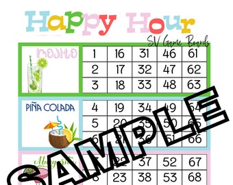 Happy hour blocks bingo (mixed, straight, blank)