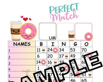 Perfect match donut and coffee bingo (mixed, straight, blank)