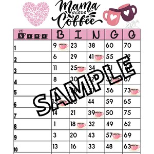 Mama needs Coffee Bingo 1-15 lines (mixed, straight, blank)
