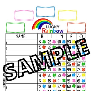 Chanceux arc-en-ciel trèfle bingo 75 boules (mixtes, droites, vierges)