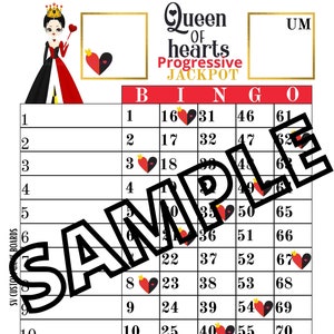 Queen of hearts progressive jackpot bingo (mixed, straight, blank)