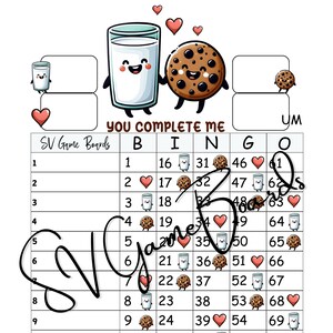 You complete me milk and cookies bingo (mixed, straight, blank)