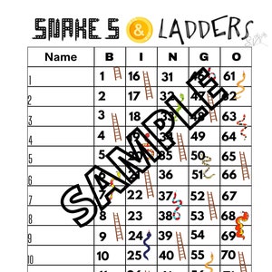bingo de cobras e escadas (misto, direto, em branco)