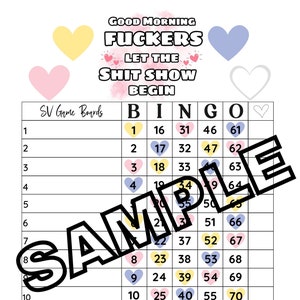 Buenos días, F**kers bingo (mixto, directo, en blanco)