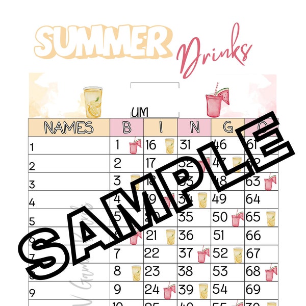 Bingo boissons d'été (mixte, simple, vierge)