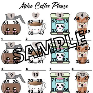 More Coffee Please bingo 1-15 lines (mixed, straight, blank)