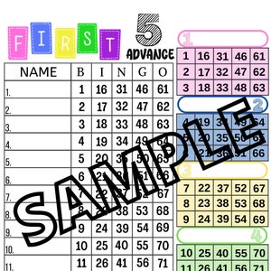Eerste 5 voorafgaande bingoblokken (gemengd, puur, blanco)