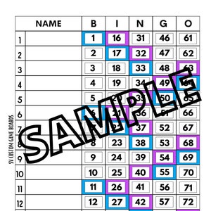 ligne de bingo bleu violet 1-15 (mixte, droite, vierge)