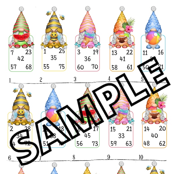 summer gnomes bingo (mixed, straight, blank)