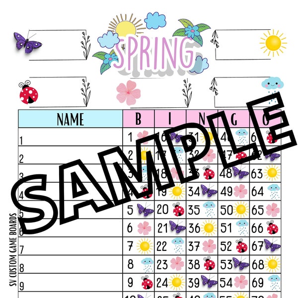 Bingo du printemps 1-15 lignes (mixte, droit, blanc)