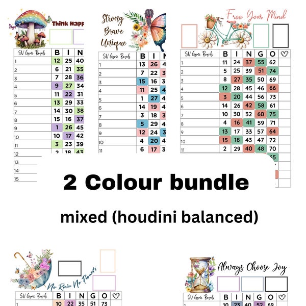 2 Colour motivational bingo bundle 75 ball. (5 mixed copies)