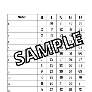 1 à 15 planches de bingo droites (droites, vierges)