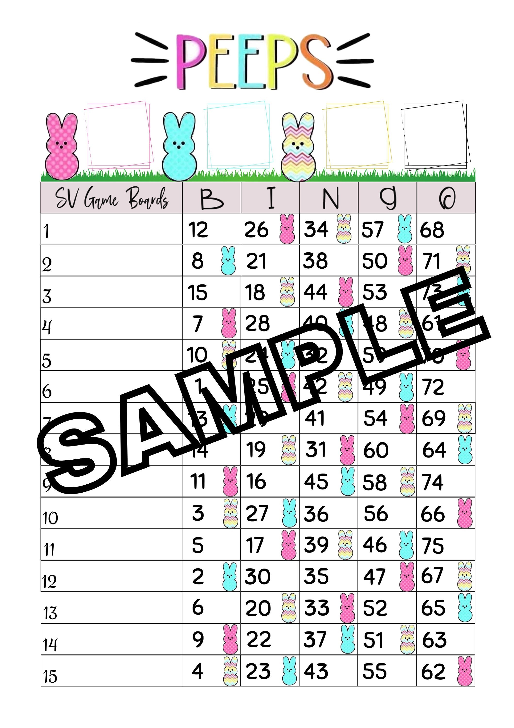 Peeps bingo (mixed, straight, blank)