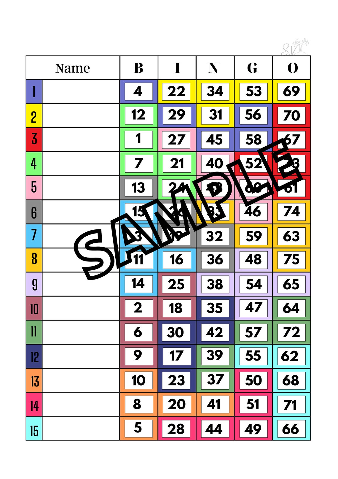 Colour Squares Bingo 15 Lines mixed, Straight, Blank Etsy