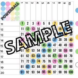 Cuadrícula de colores Powerball 100 (mixtos, rectos, en blanco)